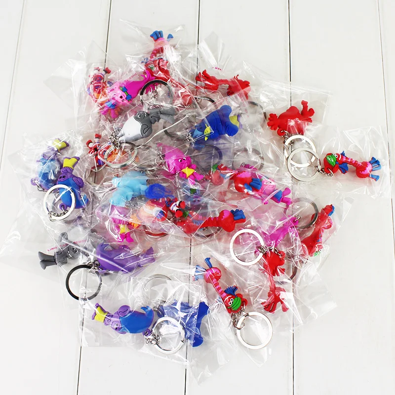 

8pcs/lot Movie Series Trolls Mini Pendant Model Figure Toy With Keychain KeyRing Great Gift For Kids