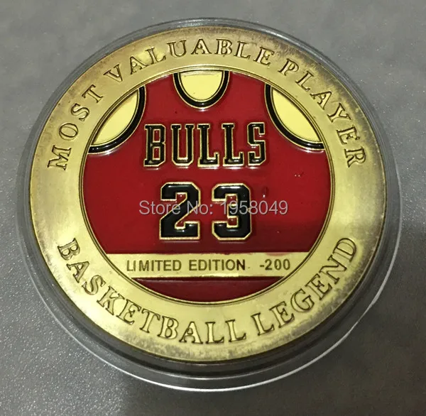 Заказ образца, 1 шт./лот монета Майкла Джордана Коллекционная готовая 24k золото. 999 Буллс 23 баскетбольная монета