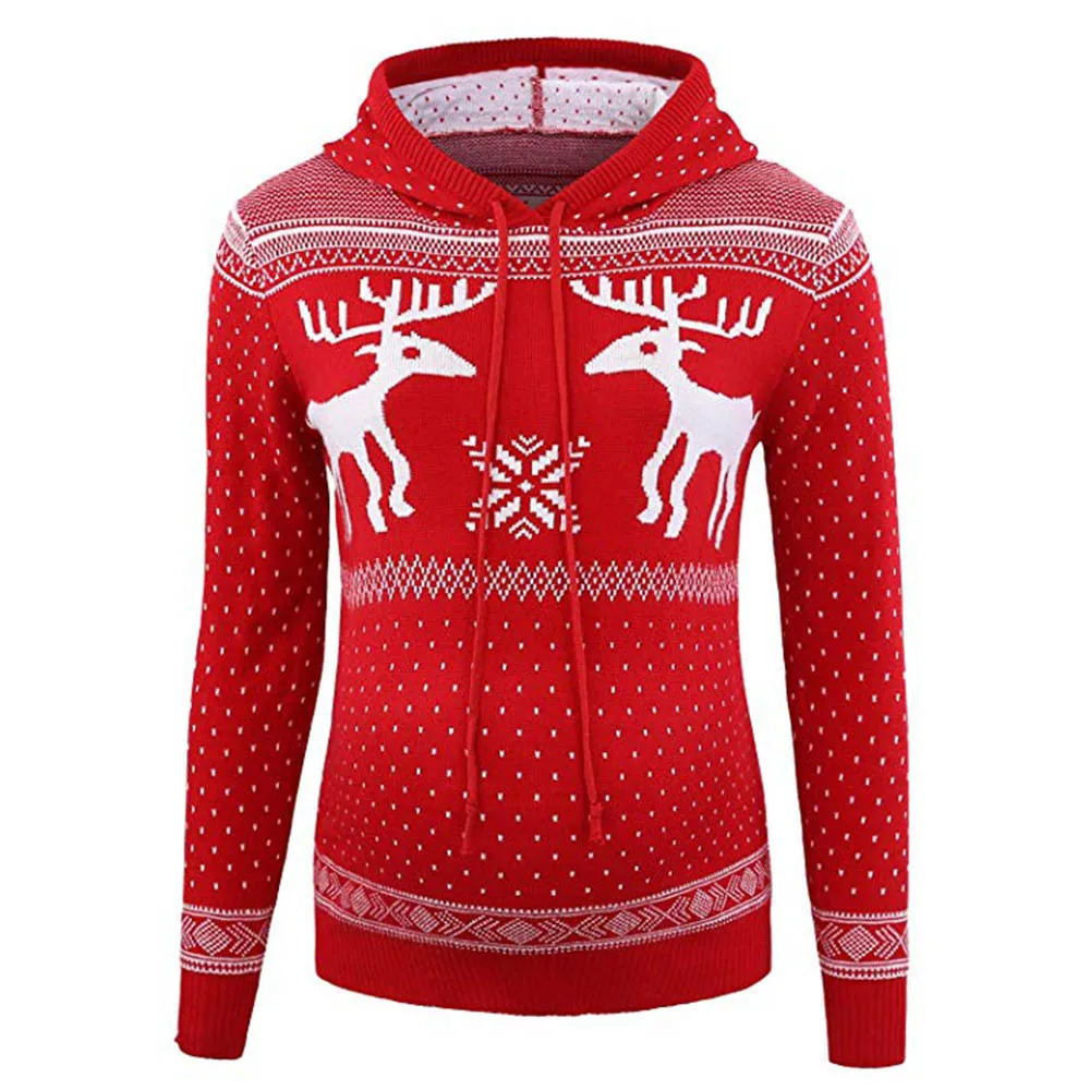 Women's Christmas Maternity Print Reindeer Pullover Hoodie Blouse Shirt