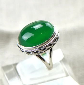 

Thai silver hand jewelry wholesale 925 Sterling Silver wavy natural green chalcedony this new high-end rings
