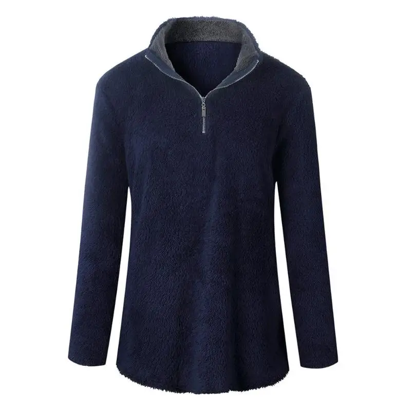 Женское худи с v-образным вырезом на молнии, одноцветные осенние облегающие теплые пуловеры, пальто, топы, повседневные толстовки с длинным рукавом, женское Свободное пальто - Цвет: Тёмно-синий
