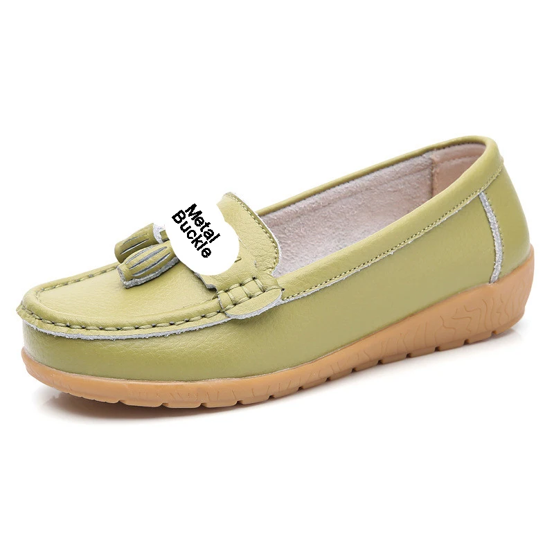 Весенняя женская обувь; женские лоферы из натуральной кожи на плоской подошве; повседневная женская обувь; Балетки без застежки; zapatillas mujer; WSH2684 - Цвет: Grass green