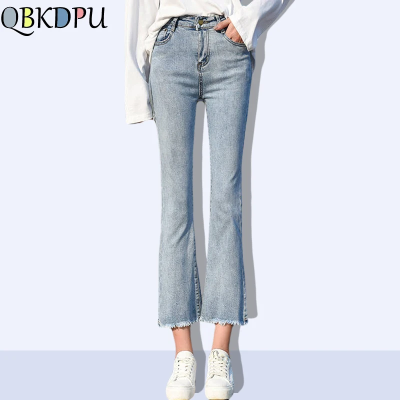 Джинсы для мам светло-голубые, черные, белые, большие размеры, широкие брюки, новые весенние корейские повседневные расклешенные свободные джинсы с высокой талией Feminina Denim