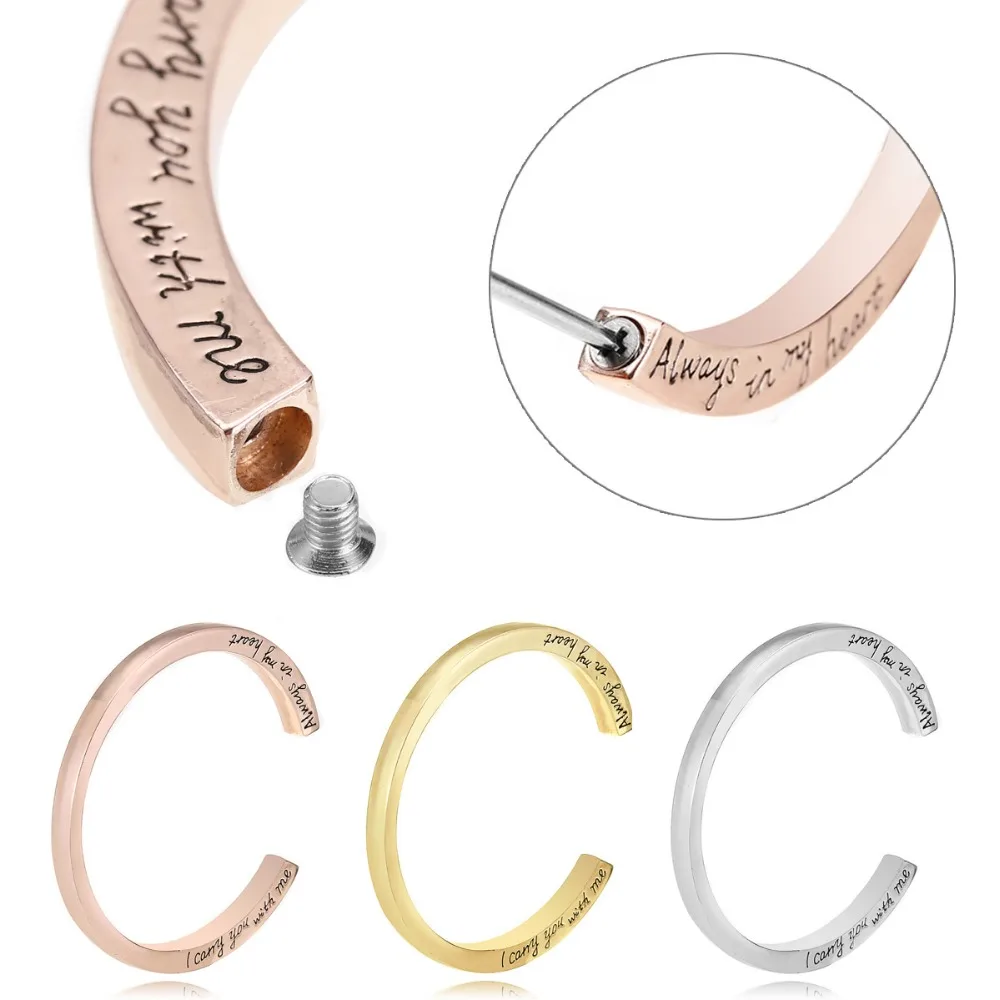 

1pcs Memorial Bracelets For Ashes Opened Screw Bracelet Bangle Engraved Always In My Heart Cremation Keepsake Jewelry
