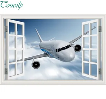 

Touoilp Diamond painting Landscape Airplane cross stitch drill 3D Wall Sticker Window View Blue Sky Home Decor Living Room