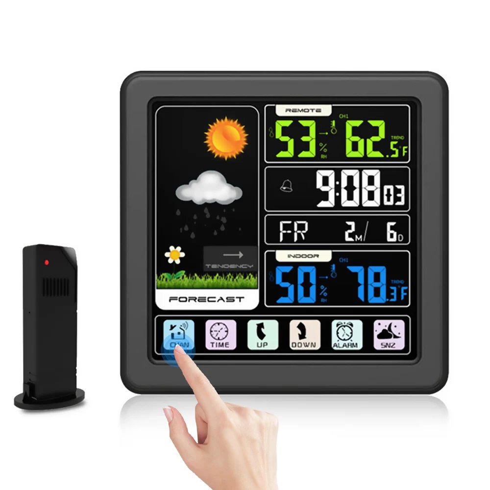 

Touch Weather Station LCD Display Thermometer Hygrometer Meter + Outdoor Remote Sensor Weather Station Sunrise Sunset Calendar