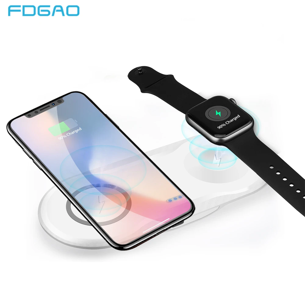 

FDGAO 2 in 1 QI Wireless Charger For iPhone X XS Max XR 8 Samsung S9 S8 Xiaomi For Apple Watch 4 3 2 USB Wireless Charging Pad