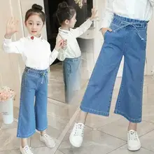 Рваные джинсы для девочек; ; Летние джинсы для девочек; повседневные Широкие джинсовые штаны; универсальные брюки для девочек; детская одежда