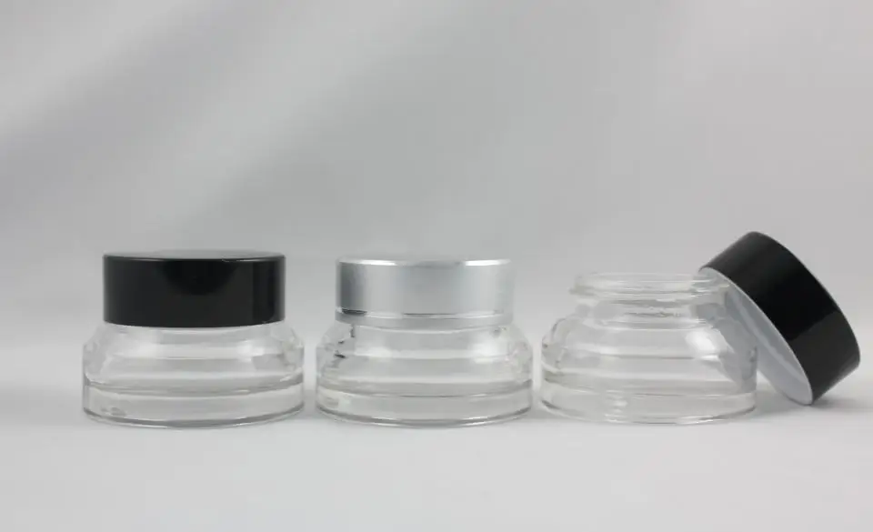 15g clear glass cream jar with black/matte silver aluminum ...