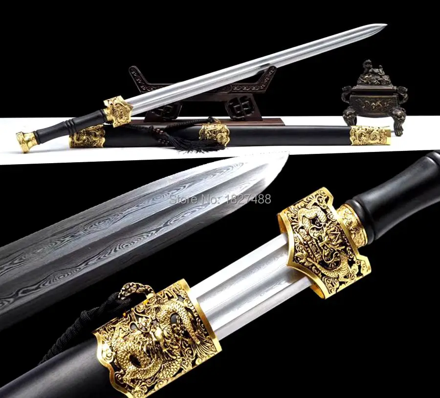 2KG*Heavy Swords Double Edge Sharp Damascus Folded Steel Full Tang