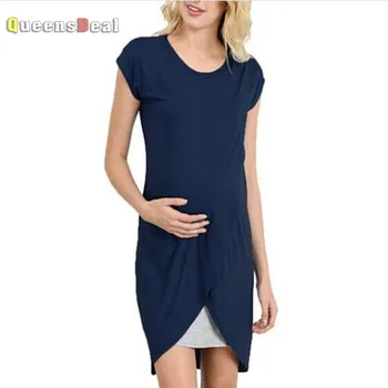 

MERI AMMI Women Maternity Dressing Pregnancy Solid Color Boat Neck Cozy Dresses For Pregnant Mummy