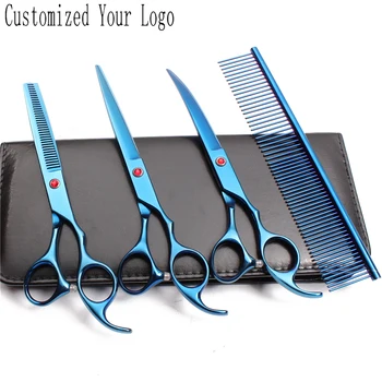 

Suit 7" Stainless Customize Logo Grooming Scissors Comb Cutting Scissors Thinning Shears Dog Curved Scissors Pets Scissors C3003
