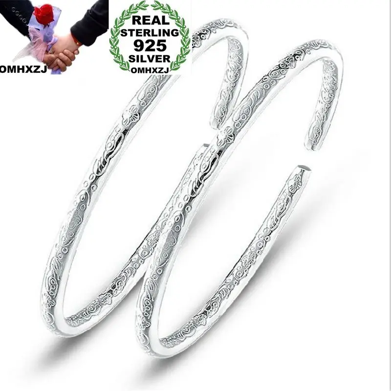 

OMHXZJ Wholesale European Fashion Woman Girl Party Wedding Gift Bohemian 925 Sterling Silver Cuff Bangle BA23