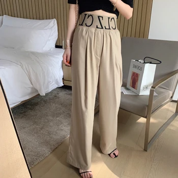 

Elastic High Waist Letter Wide Leg Pants Loose Korean Preppy Style Trousers Women Fashion Loose Pants Breed Been Broek