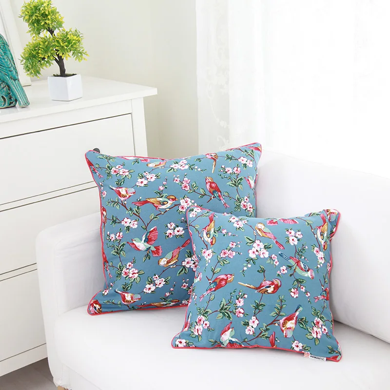 Birds And Flowers Decorative Cushion Covers With Piping Cotton