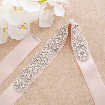 

32.5inch Long Pearls Bridal Dress Belt Silver Rhinestone Bridal Sash Wedding Belt For Evening Long Dresses A129S
