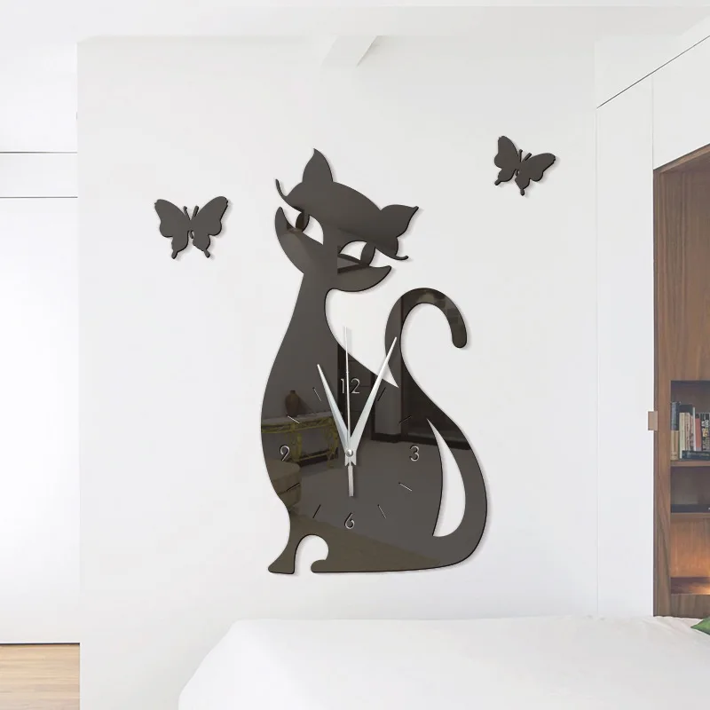 

Creative Cute Black Cat Wall Sticker Clock Quartz Wall Clock Bedroom Living Room Wall Clock