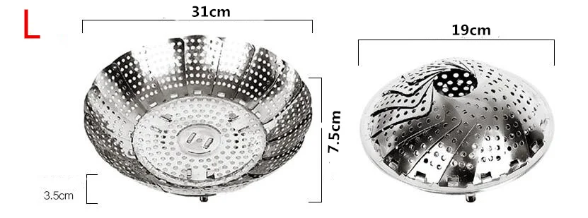 Выдвижная корзина для слива фруктов и овощей из нержавеющей стали сковорода Пароварка для яиц подставка для приготовления на пару Складная Паровая чаша - Цвет: L
