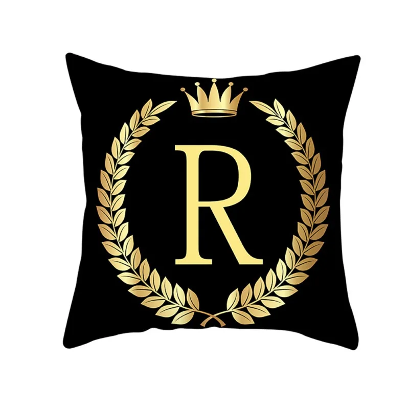 Персиковая бархатная наволочка с алфавитом черная позолоченная наволочка с принтом в виде короны, домашняя подушка для Украшения Дивана - Цвет: R