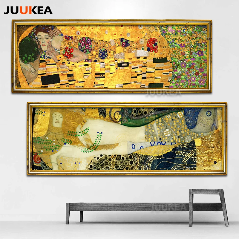 

Classic Artist Gustav Klimt kiss Abstract Art Collection Canvas Print Painting Poster, Wall Pictures For Living Room Home Decor