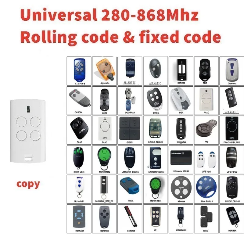 

2pcs FOR Nice: FLO1/FLO2/FLO4, Very VE Multi-Frequency Fixed & Rolling code Duplicator 315 418 433 868 280-868.35MHz
