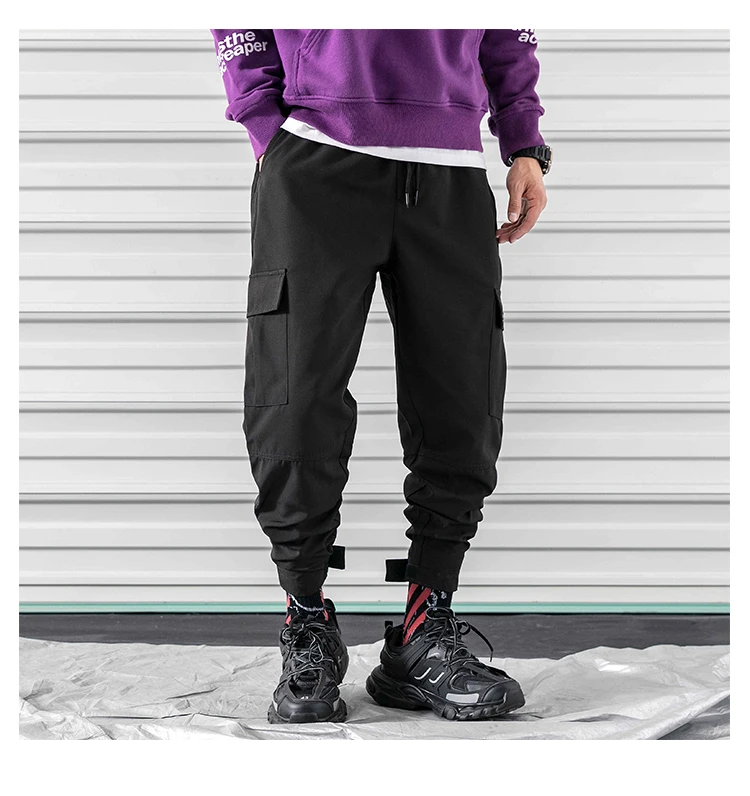 Мужские брюки карго с несколькими карманами, однотонные, с эластичной талией, в стиле хип-хоп, мужские, s, для бега,, Осенние уличные брюки, Techwear, тактические брюки