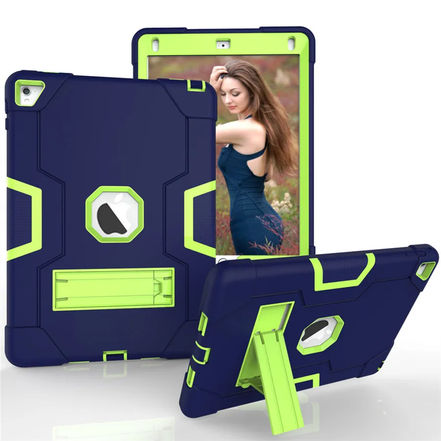 

360 Full Body Protection Case For Apple iPad Air 2 / iPad 6 Cover Shockproof Hybrid Silicone Front Back Built in Stand Luxury
