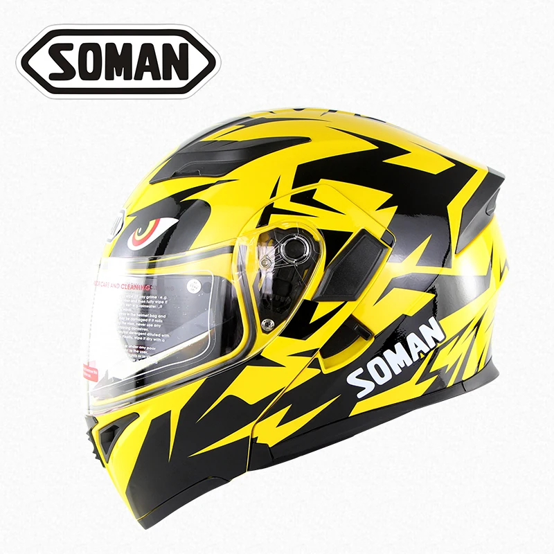 Soman 955 Новые Цветные двойные линзы мотоциклетные шлемы модель флип-ап мотоцикл Capacetes Casco DOT одобрение мотокросса шлемы - Цвет: Yellow