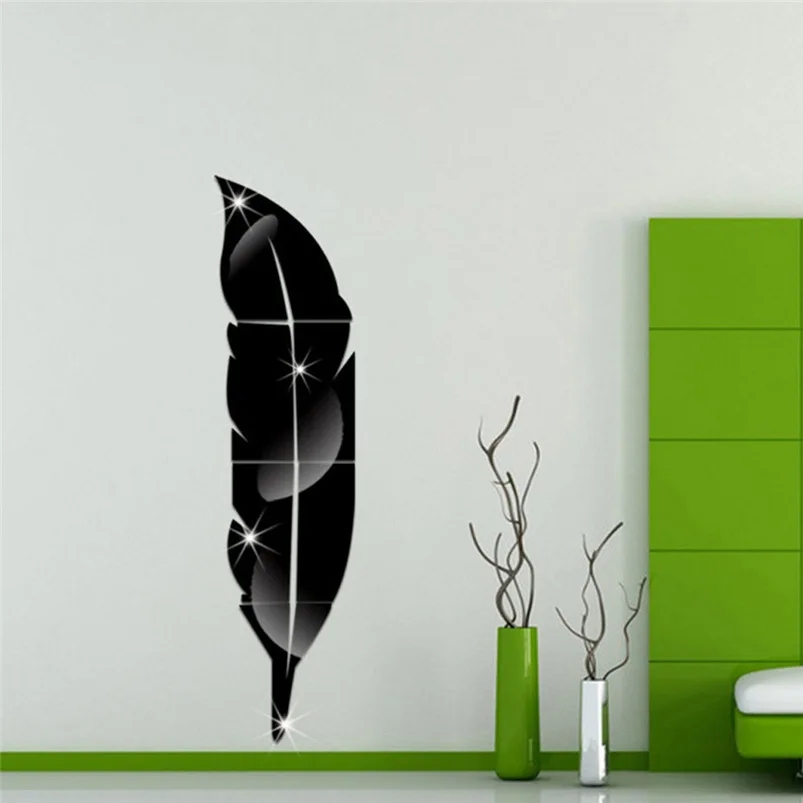 Feather Mirror Wall Sticker Decal Art Wall Sticker Home Room DIY Decor Wall Stickers Living Room Offer Dropshipping #FS04 (3)