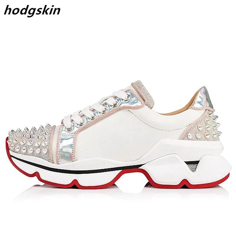 

2019 Hot Chic Rivets Studds Men Sneakers Flats Thick Sole High Platform Lace Up Casual Shoes Man White Black Leather