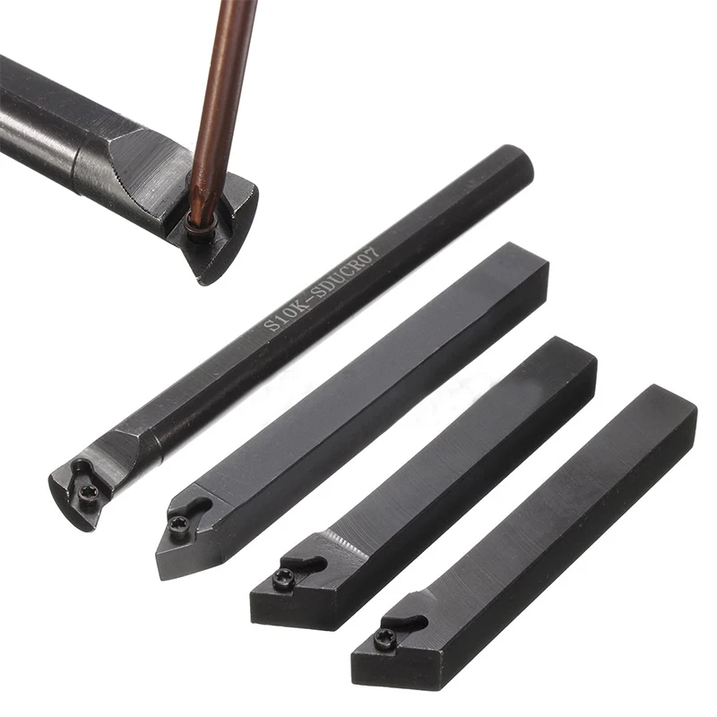 

4pcs/set New 10mm Lathe Turning Tool Boring Holder Set + 4pcs DCMT0702 Carbide Inserts For Lathe Machine CNC Cutting Tool
