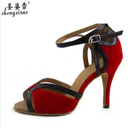 WUXIJIAO бренд красный Женская обувь на высоком каблуке 9 см костюмы для латинских танцев танцевальные туфли для сальсы квадратный обувь