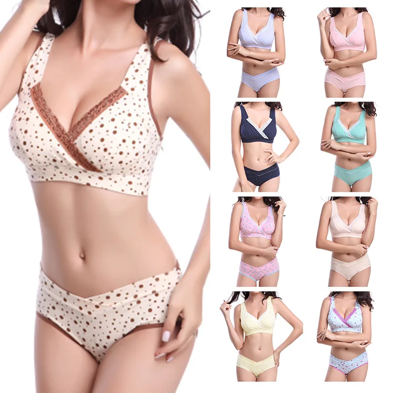 Kidace Bra+Panties Set Breastfeeding Maternity Nursing Bra Sleep For