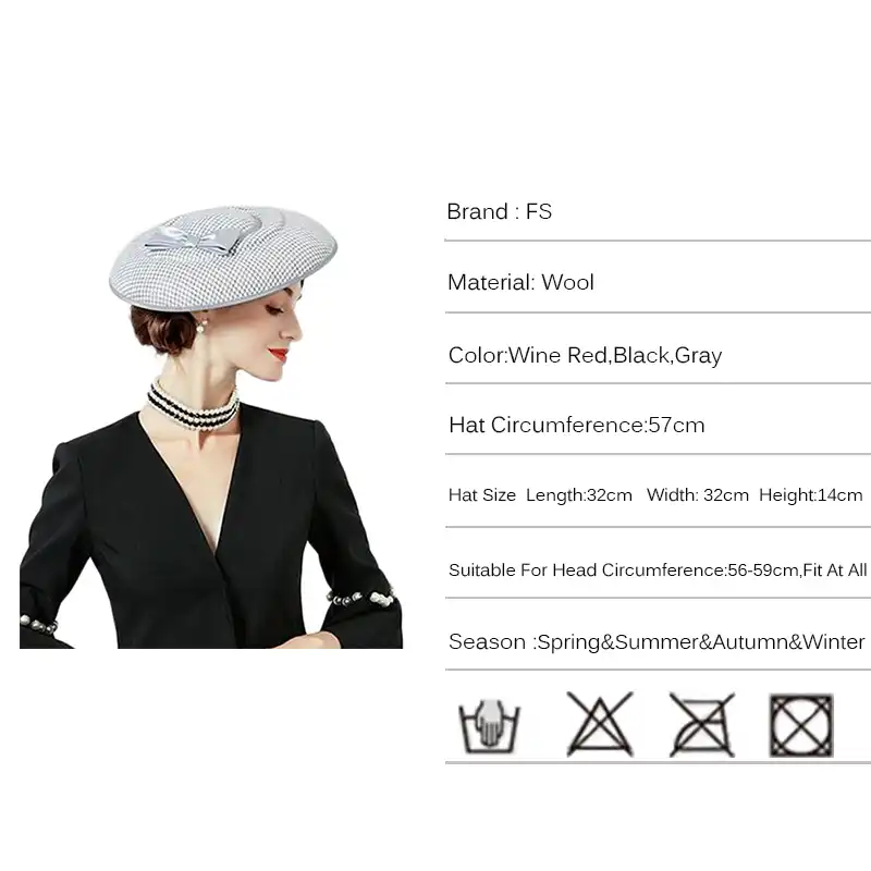 Tocados Fs Para Mujeres Elegante 100 Lana De Australia Houndstooth Formal Coctel Vestido De Boda Sombrero Iglesia Fieltro Fedoras Sombrero De Fieltro De Mujer Aliexpress