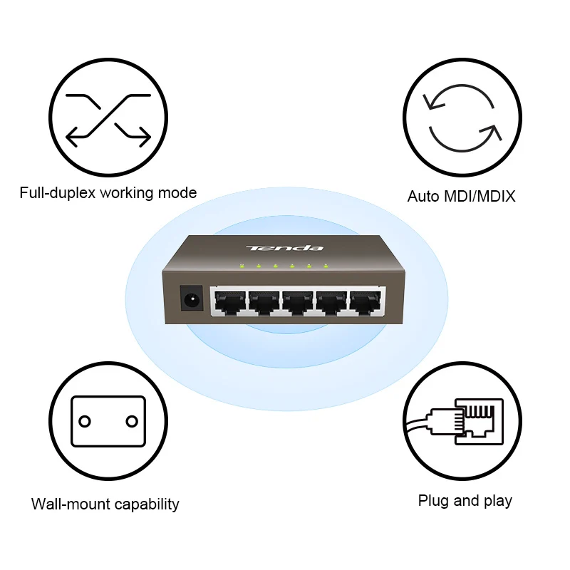 Tenda TEG1005D 5 портов 1000 м гигабитный Ethernet коммутатор, 10/100/1000Mpbs Ethernet сетевые коммутаторы, концентратор LAN, полный дуплексный, Auto MDI/MDIX