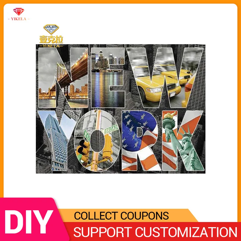

YIKELA 5D DIY Diamond Painting NEW YORK Full Drill Round Accessory Stitch Decor Gift Mosaic Embroidery