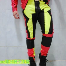 S-5XL Мужская одежда певица BIGBANG панк флуоресцентные цвета локомотив шить кожаные Штаны Брюки Большие размеры костюмы