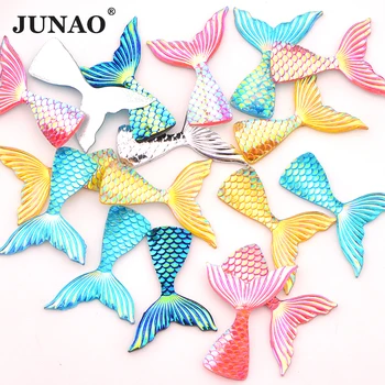 

JUNAO 29*39mm Colorful Mermaid Tail Decoration AB Rhinestone Applique Flatback Resin Crystal Stone Non Hotfix Strass Diamond