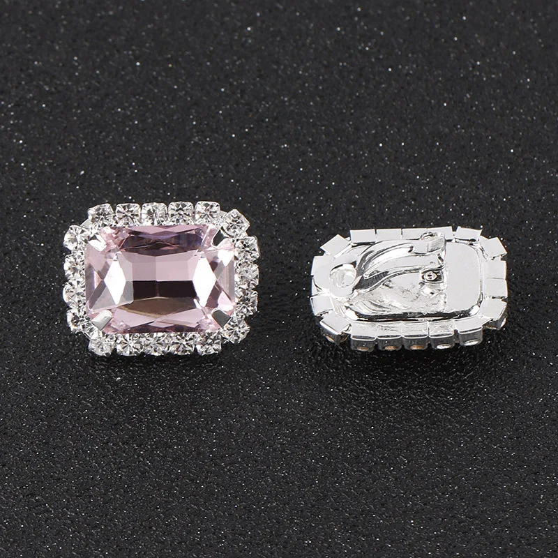 Fashion Pink Multicolor Crystal Oblong Clip Earrings For Women Jewelry Rhinestones Bridal Earrings Wedding Prom Jewelry Gifts ear clip earrings clip earrings ear clip