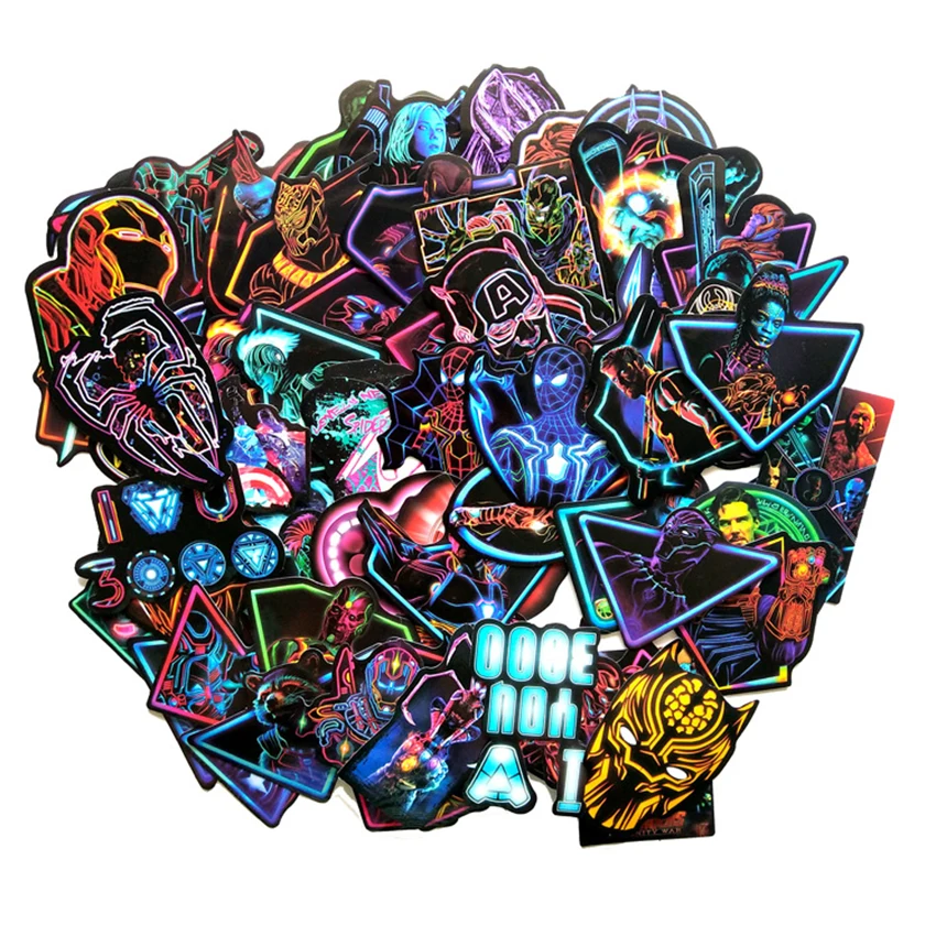 

Neon MARVEL Super Hero Avengers Stickers Cartoon Anime Sticker For Motorcycle Laptop Skateboard TOY DIY Stickers