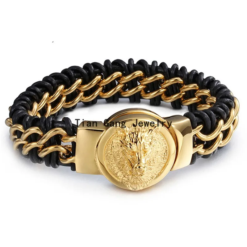 Fashion New Punk font b Jewelry b font Men Genuine Leather font b Bracelet b font
