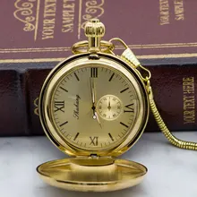 Роскошные золотые Механические карманные часы, ожерелье с ручным заводом, золотые мужские часы с брелоком, часы с цепочкой, подарок PJX1318