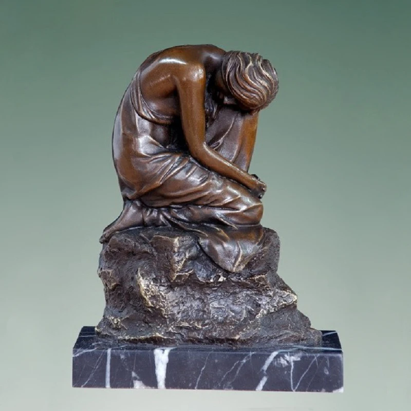 

ATLIE BRONZES Arts Statue nude girl on the rock Bronze sculpture casting copper figurine home decoration Gifts