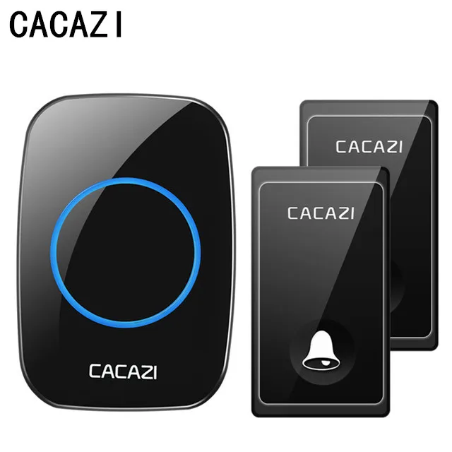 CACAZI водостойкий беспроводной дверной звонок без батареи с автономным питанием 58 курантов США ЕС штекер Умный домашний звонок 2 кнопки 2 приемника - Цвет: Black 2x1