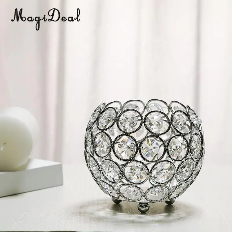 2x Crystal Bling Candle Holder for Wedding Party Dining Table DIY Decoration Dia. 8cm_ Silver