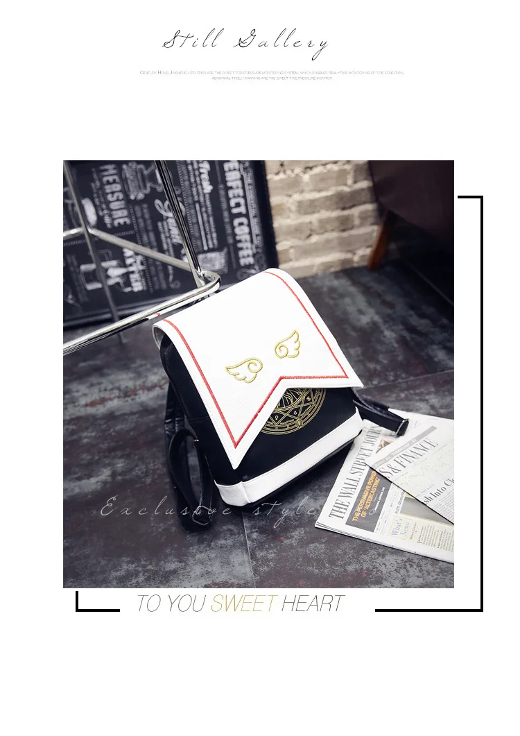 Anime Card Captor Sakura Girls Backpack CARDCAPTOR SAKURA Shoulder Bag Kawaii Cosplay Lolita Magic Bags with Embroidery Wings