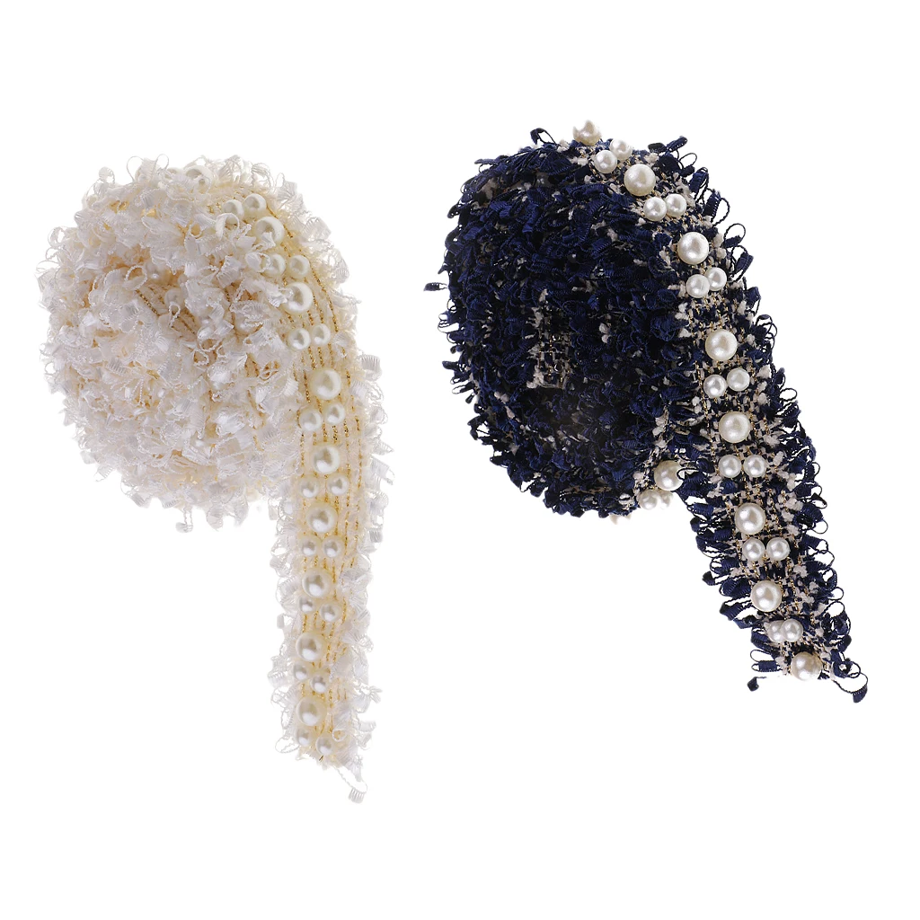 3pcs/1 Yards Handmade Pearl Beaded Embroidery Ribbon Lace Trim Embellishment for Wedding Party Christmas 3/4.5cm