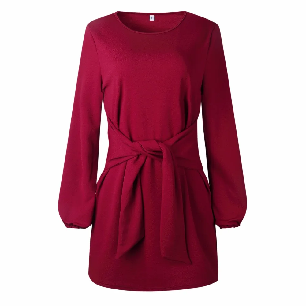 

Autum Winter 2019 Casual Women Dress Long Sleeve Bow Bandage Sexy Short Dress Package Hips Streetwear Dress Black White Vestidos