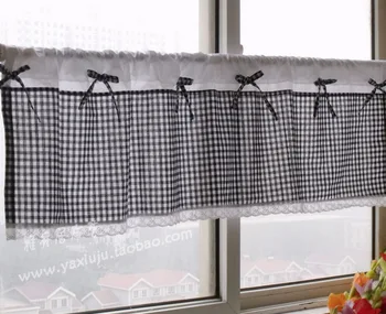 

Free shipping Lace bow Plaid beautiful coffee short curtain kitchen curtains for living room bedroom 40*130CM customized