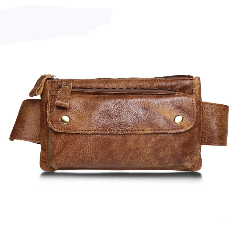 

Hot Sale Vintage Men Genuine Leather Waist Bag Male Phone Bag Money Belt Ponch Fanny Belt Pack Small Leather Messenger Bag